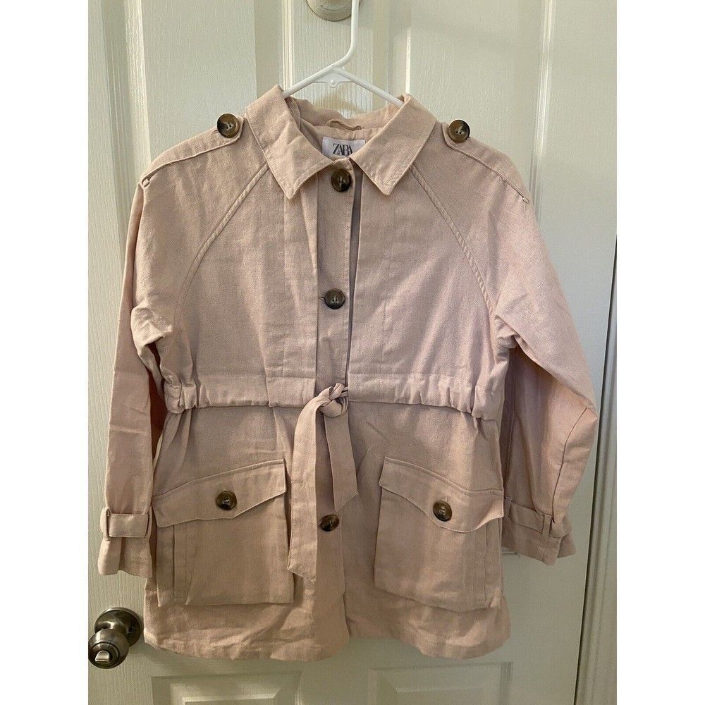 Zara Kids Girls Blush Pink Linen Blend Trench Coat Size 13-14 years